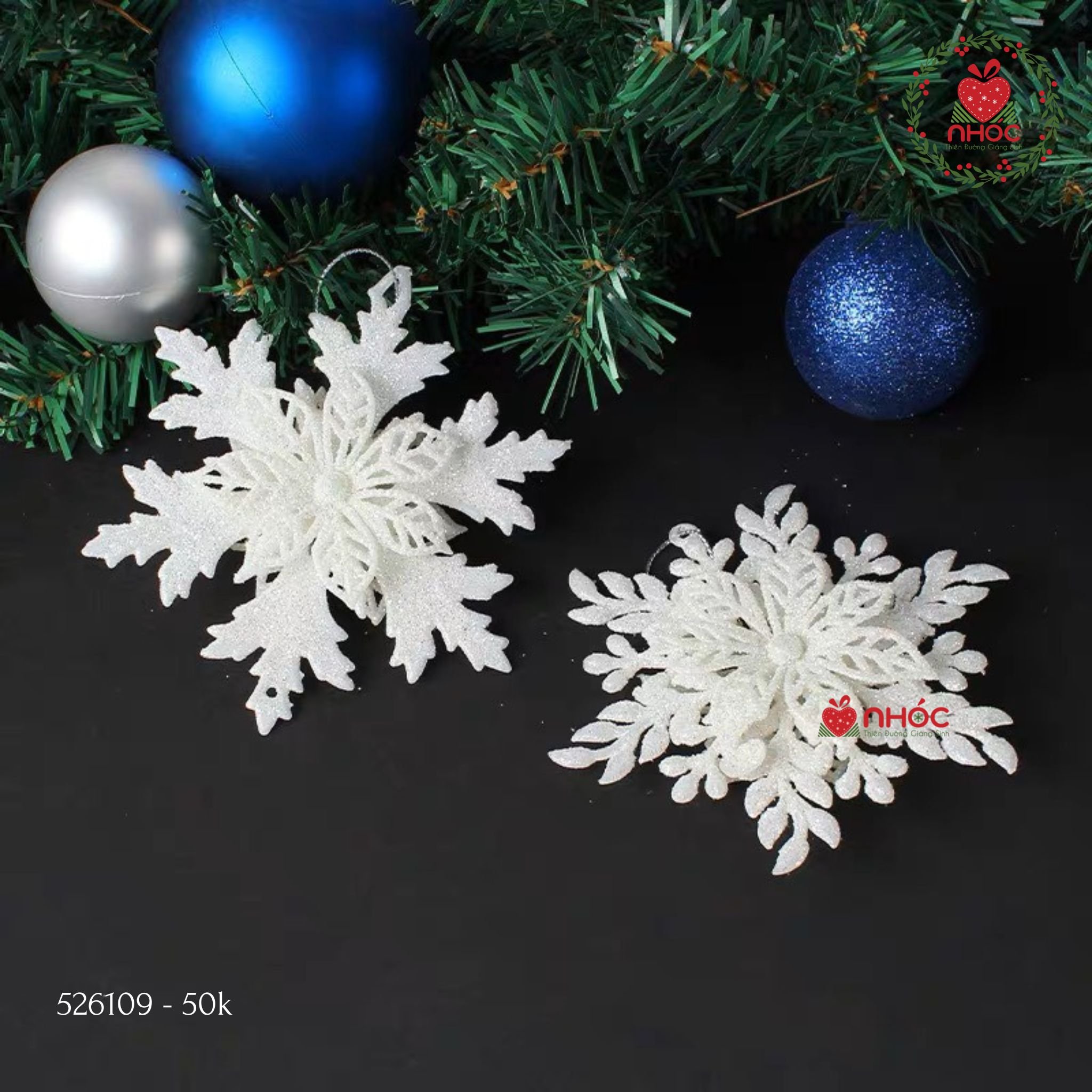 Phụ kiện trang trí Noel bông tuyết kim tuyến 2 lớp - Trắng - 1050