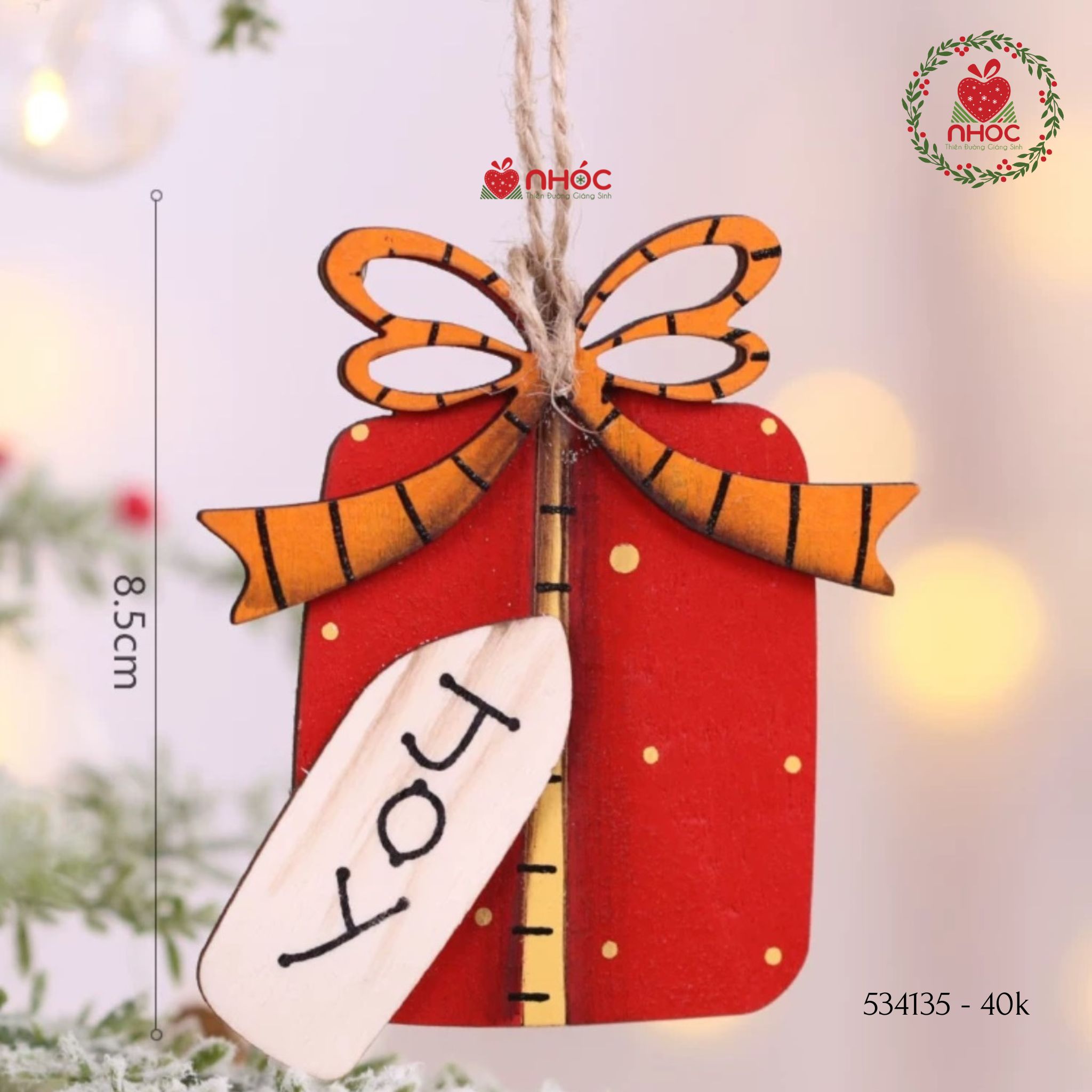 Phụ kiện trang trí Noel gỗ - Hộp quà Joy - 1040