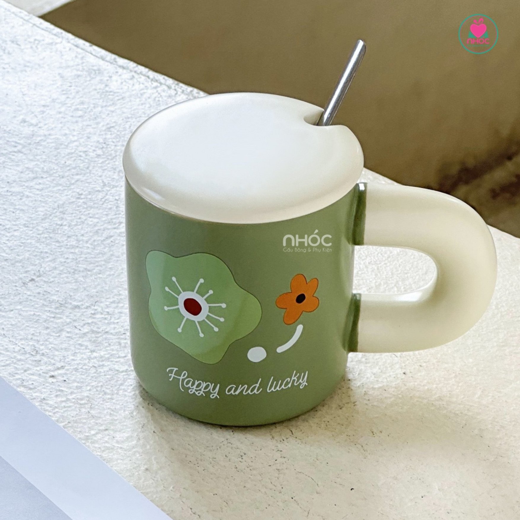 Ly sứ hoa in chữ - Happy and lucky - 14001