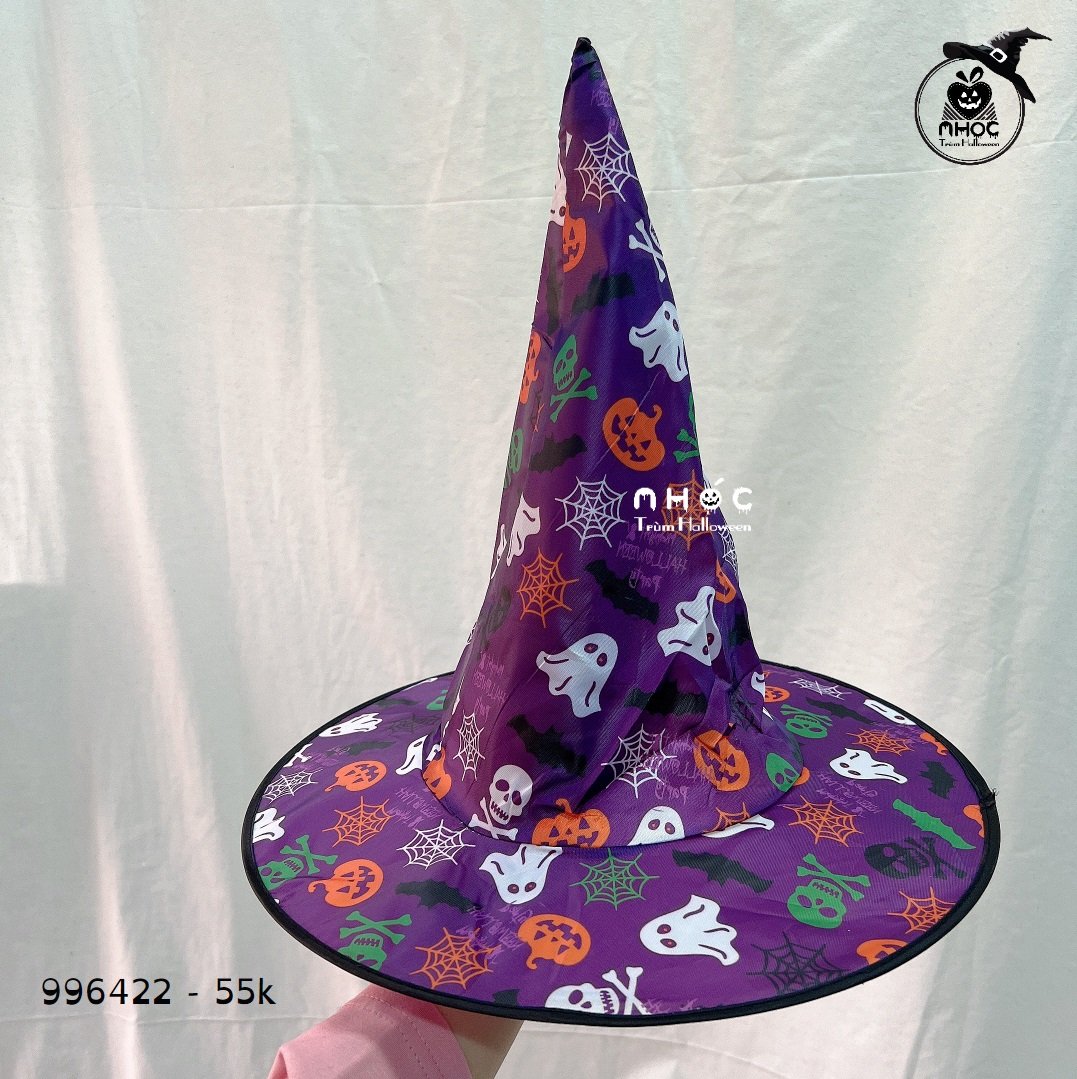 Mũ phù thủy dù in ma nhện đầu lâu - Tím - 5501
