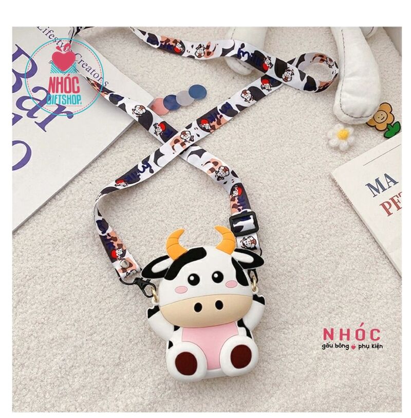 Túi đeo chéo silicone thú đứng - Bò sữa trắng đen - 14001