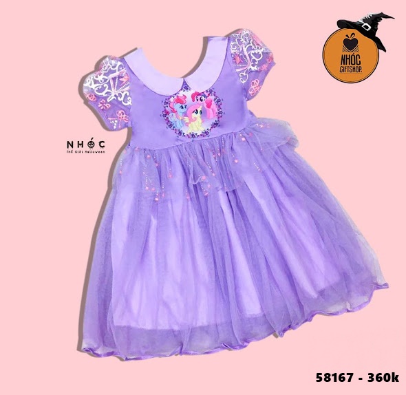 Đầm ngựa pony cổ sen váy lưới sao - 36001 - Tím - 100cm