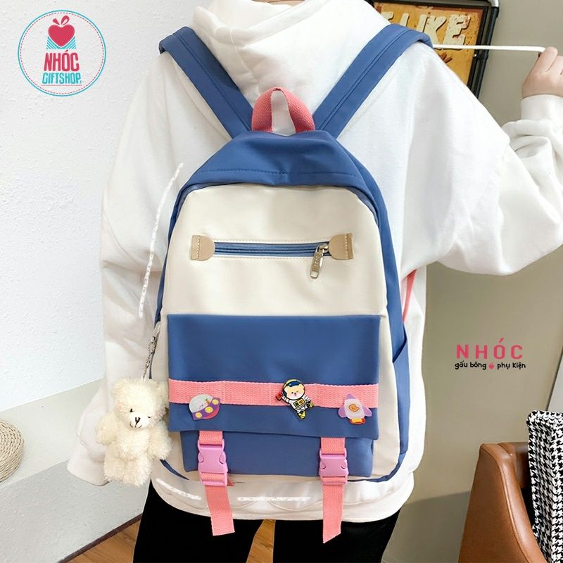 Balo vải combo sticker -25001 - Xanh