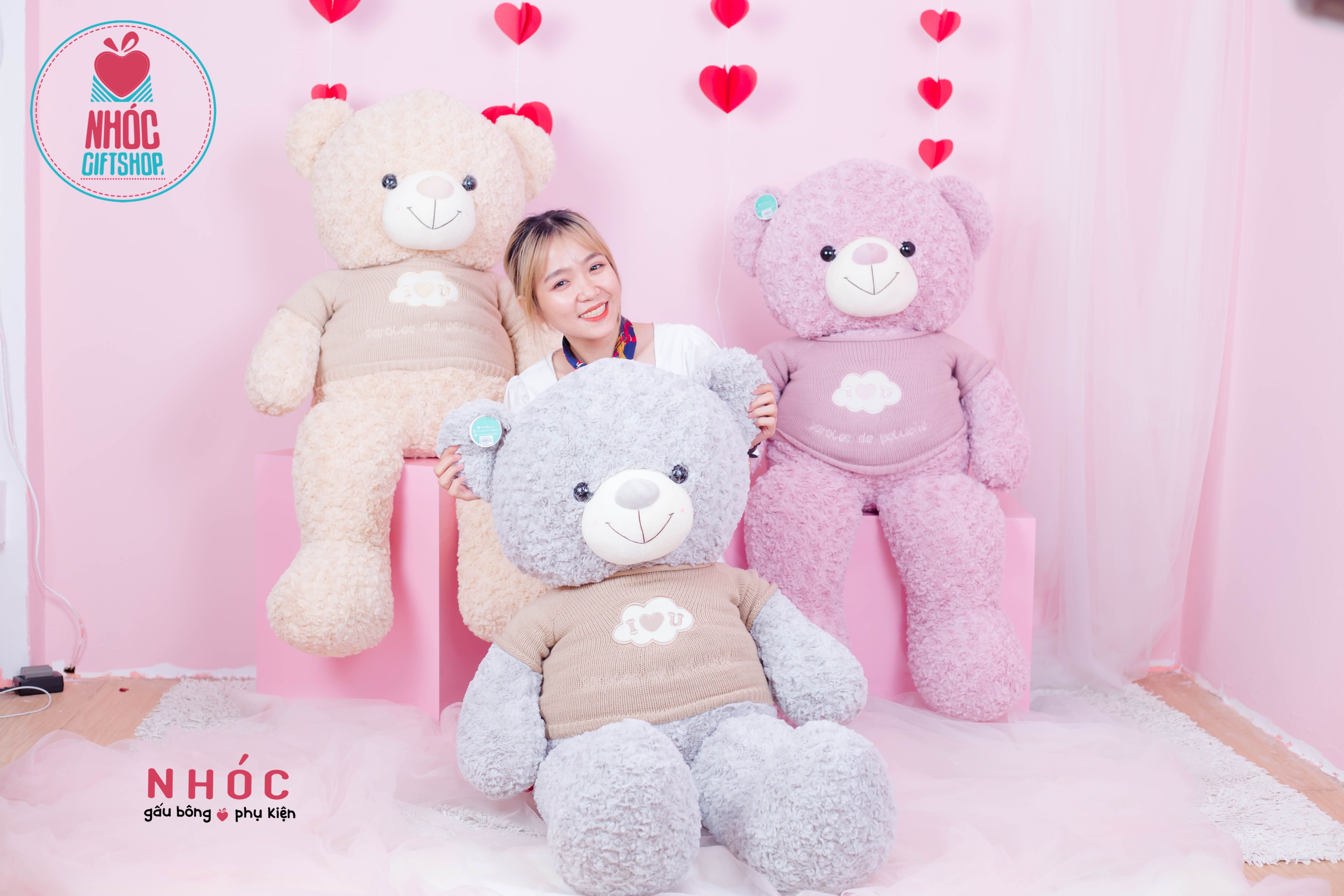 Gấu teddy áo len thêu đám mây kim sa - Nâu nhạt - 60380