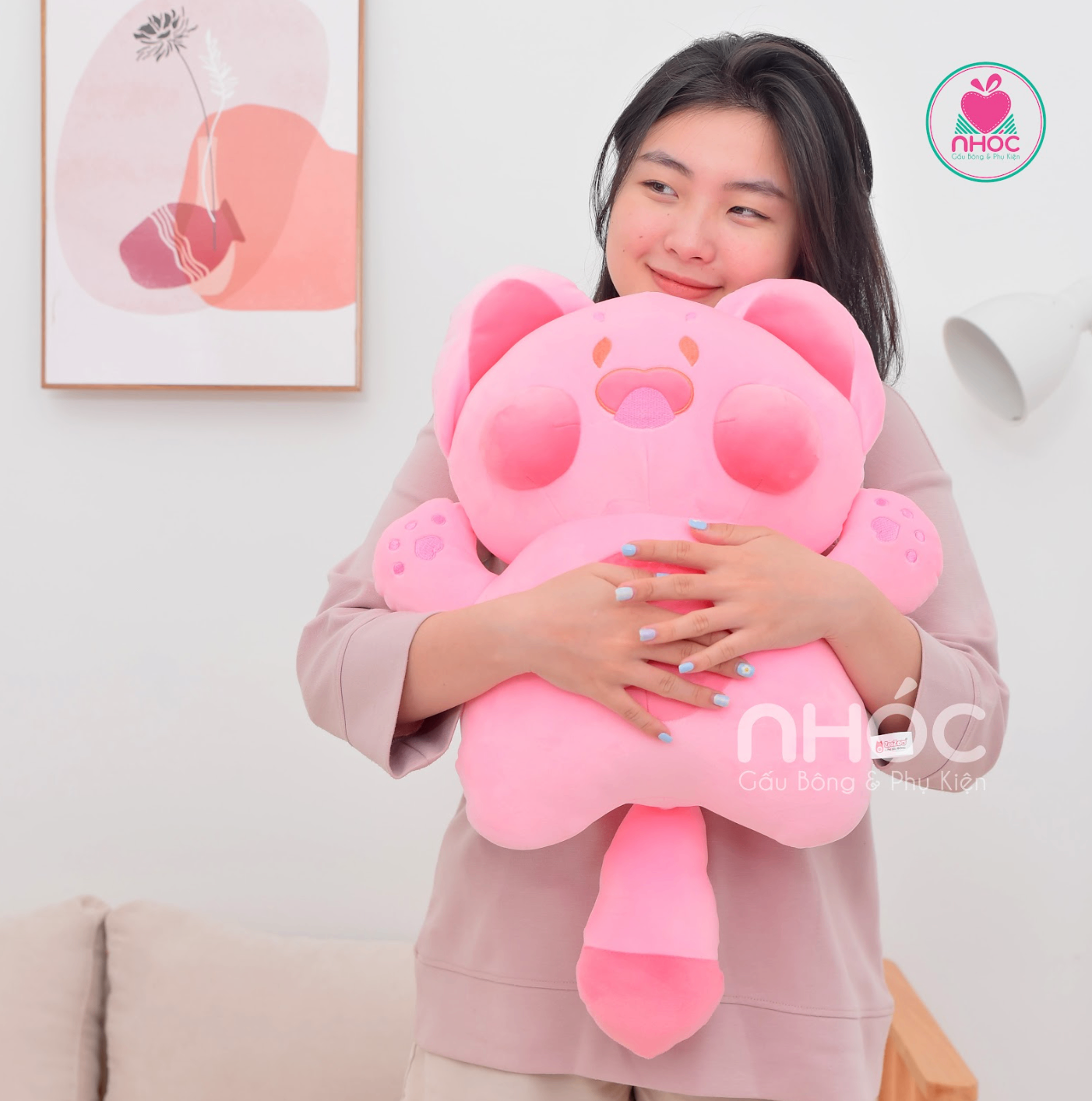 Thú bông Mèo DuDu lông mịn đứng TC - Hồng - 35170
