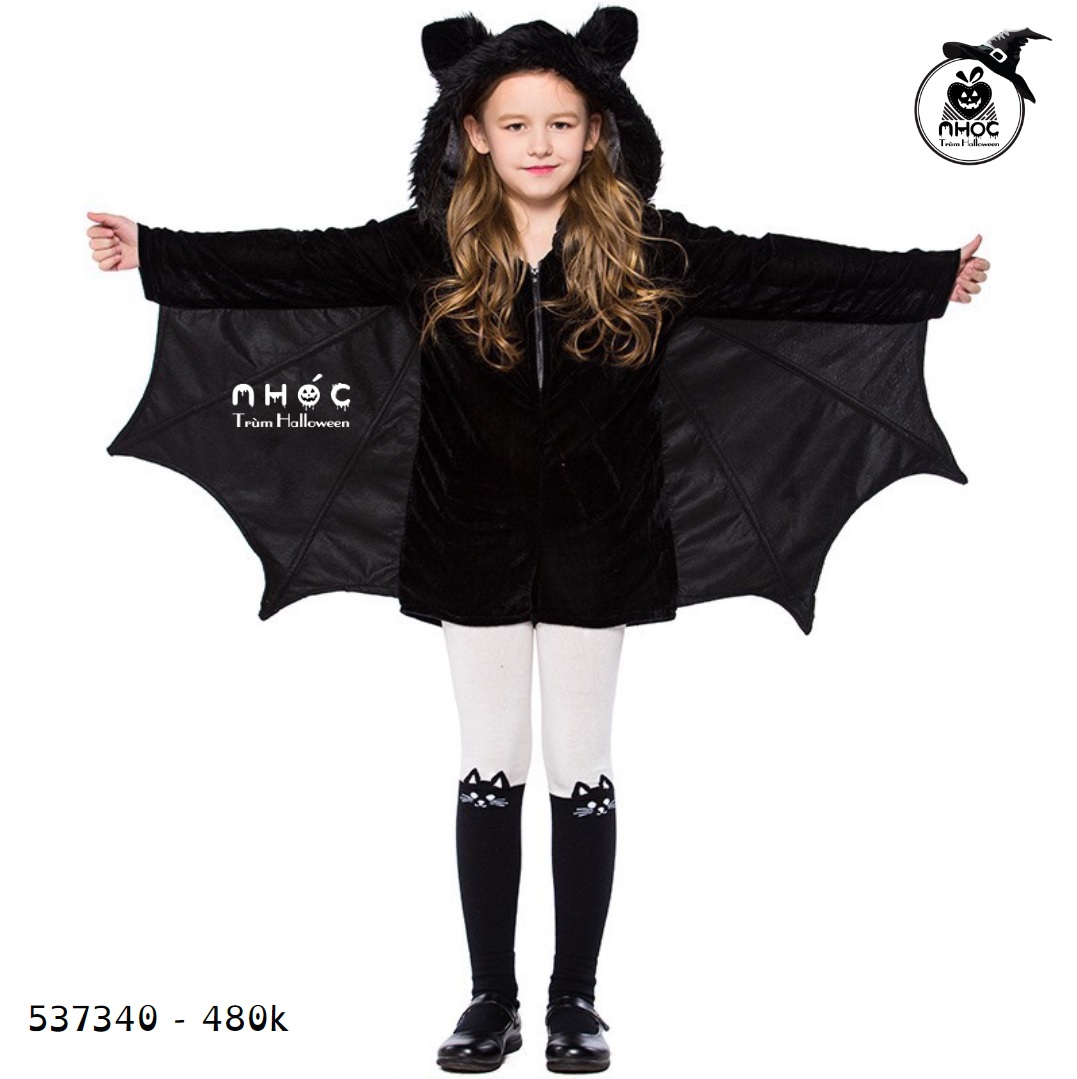 Áo Halloween cánh dơi nón viền lông - 48001 - Đen