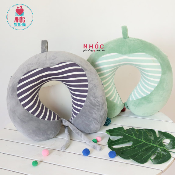Gối kê cổ cao su non tim sọc - Xám - 16001