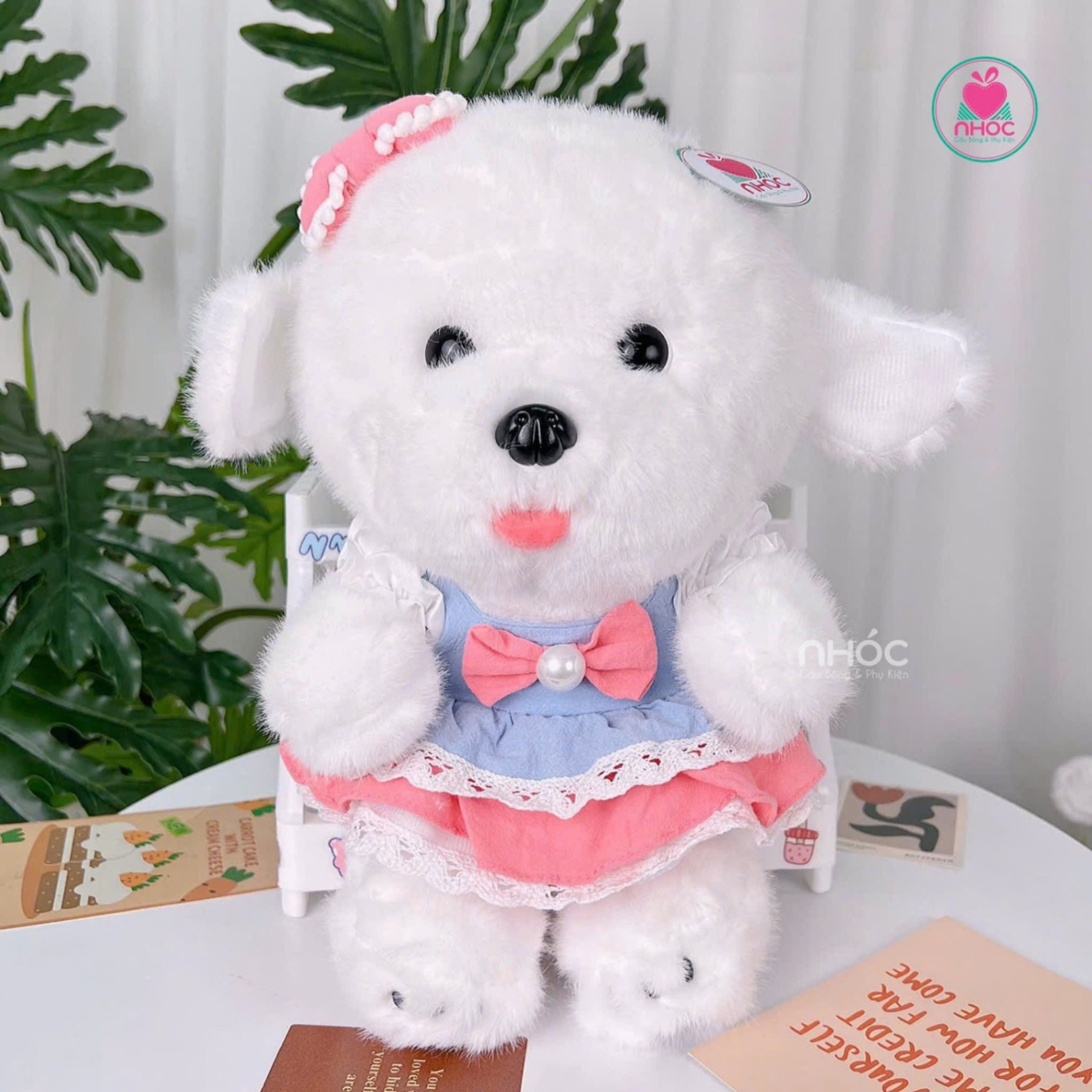 Thú bông Chó mặc áo lông xù - Đầm xanh - 35310
