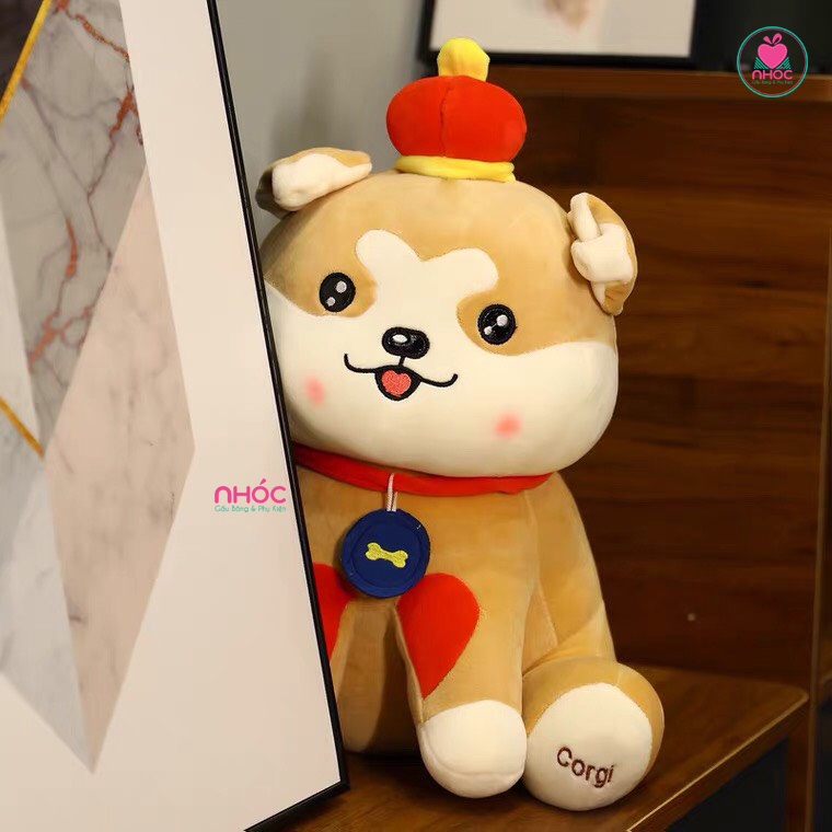 Thú bông chó Corgi đội nón lông mịn ngồi - Camel - 50380