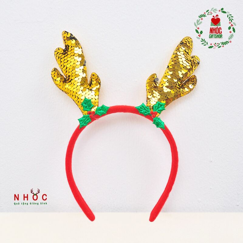 Cài tóc noel sừng tuần lộc kim sa - 5001 - Vàng