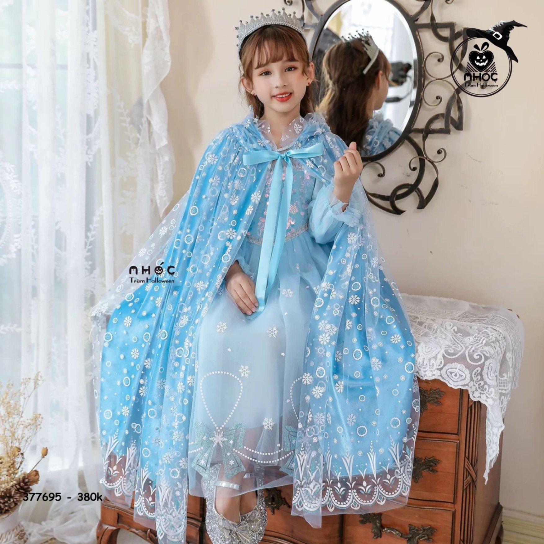 Áo choàng halloween vải lưới hoa tuyết - Xanh dương - M380