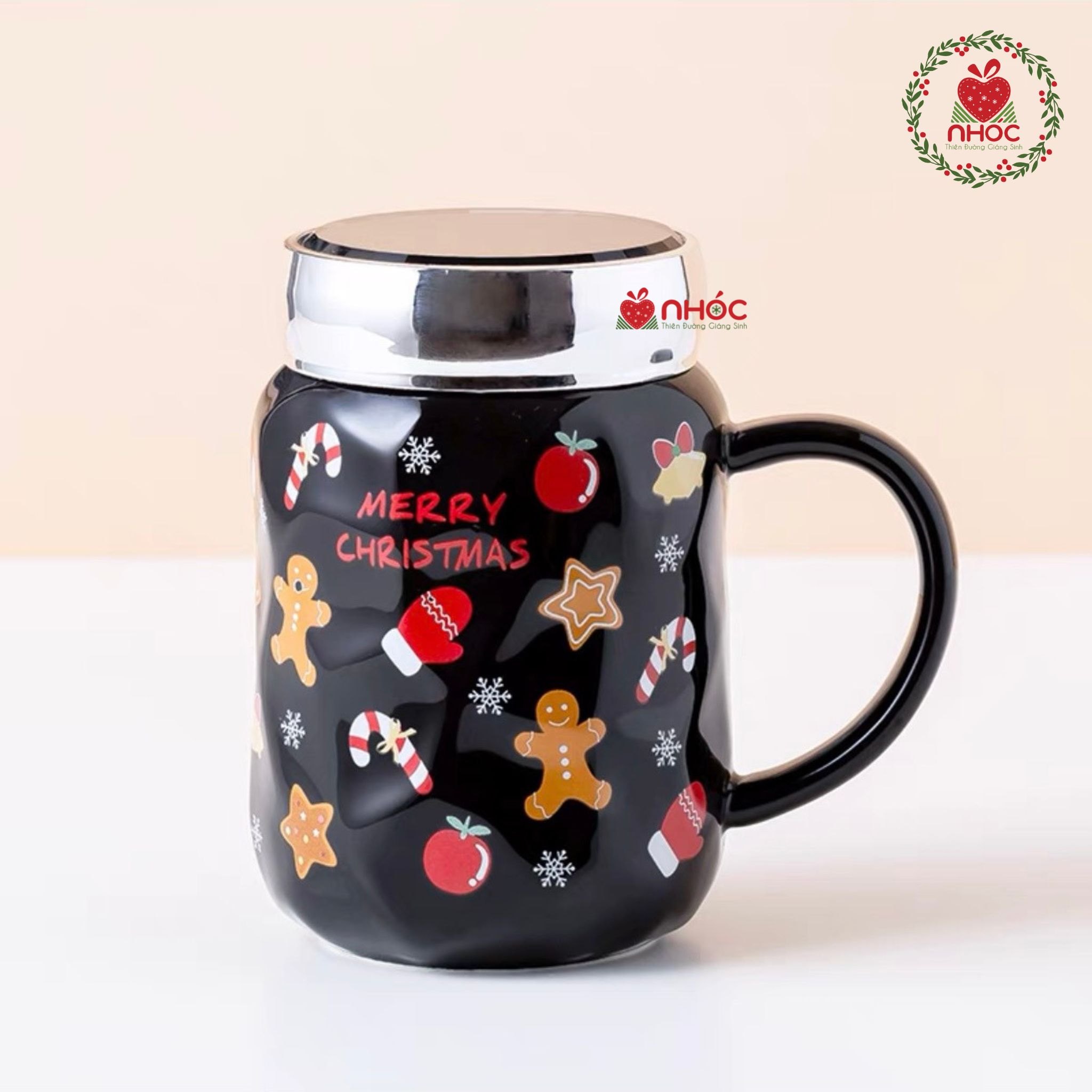 Ly sứ noel nắp kiếng - Đen - 14023