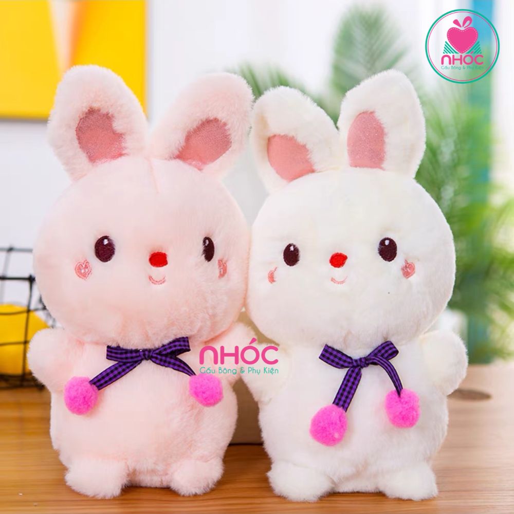 Thú bông nhỏ Thỏ đeo nơ cục bông lông xù