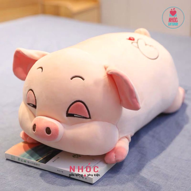 Thú bông Heo mắt híp lông mịn nằm TC - Hồng đào - 50240