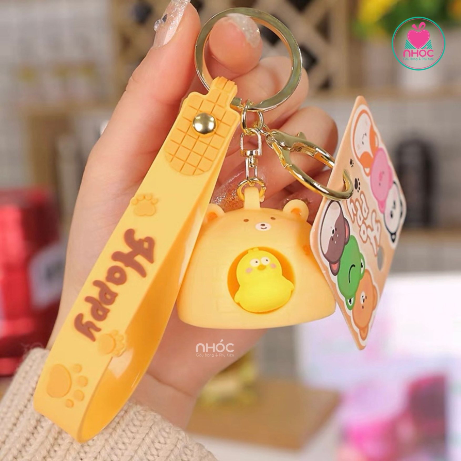 Móc khoá Poly nhà Vịt kiểu đầu thú - Gấu - 7001