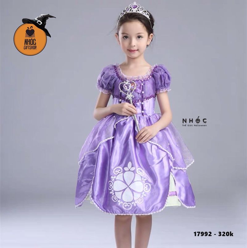 Đầm halloween công chúa sofia vải phi combo cài vương miện - Size S - 320