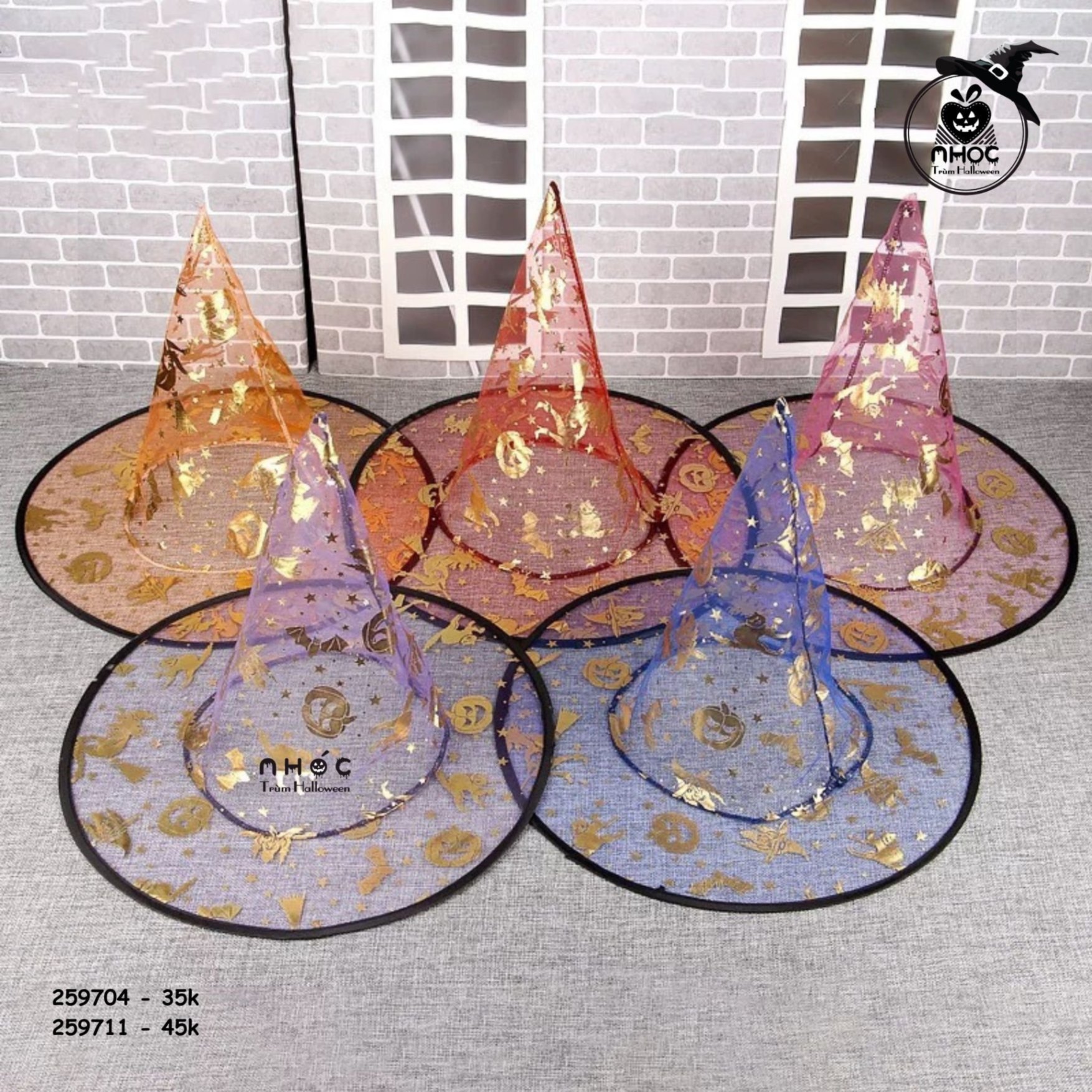 Mũ phù thuỷ vải lưới in hoạ tiết - 3035