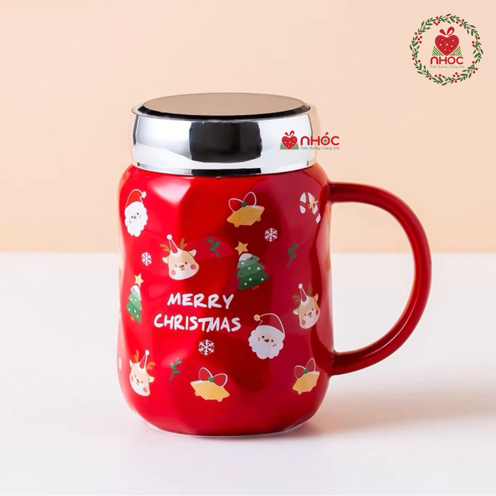 Ly sứ noel nắp kiếng - Đỏ - 14023