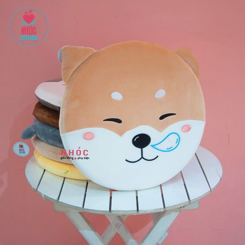 Gối tựa lưng cao su non thú tròn - Chó Shiba camel - 24001