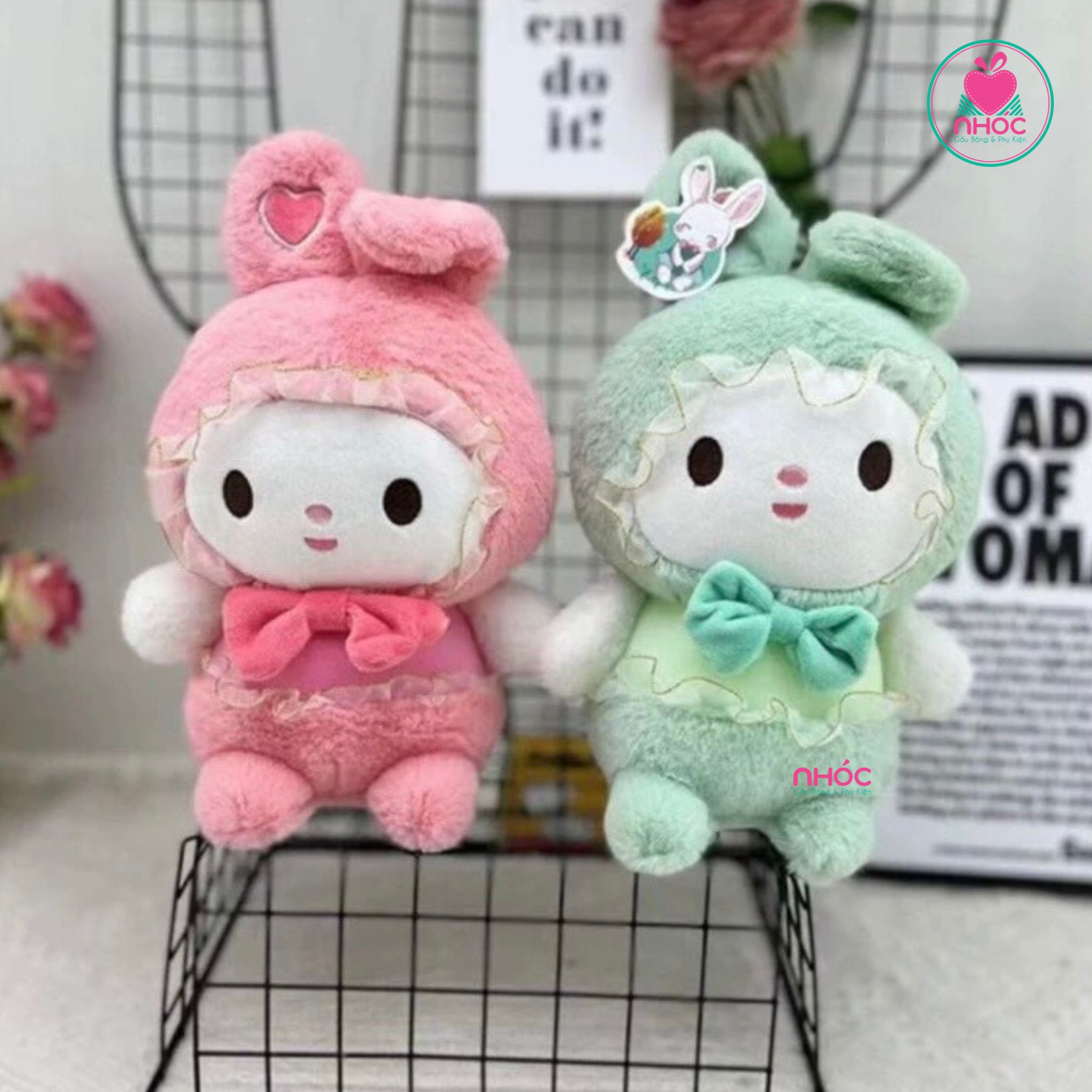 Thú bông nhỏ Thỏ mặc áo tai thêu tim lông xù