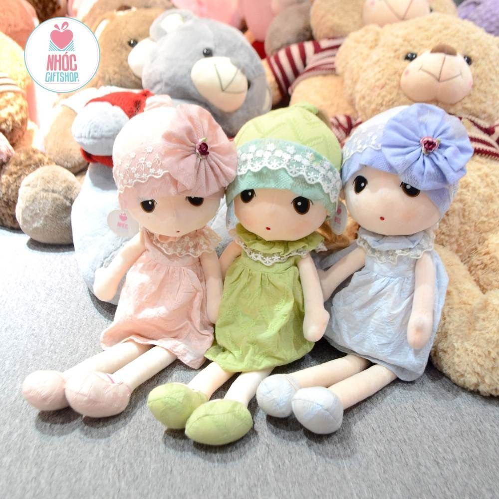 Búp bê bông băng đô nơ váy cotton - Xanh da trời - 60420