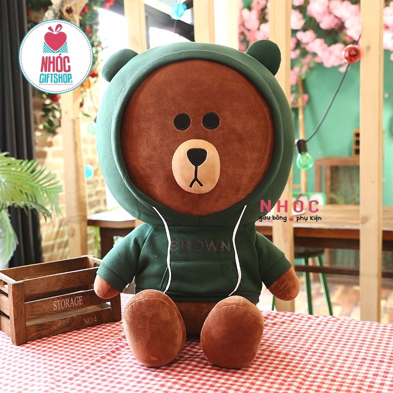 Thú bông gấu Brown mặc áo hoodie - Xanh lá cây - 80650