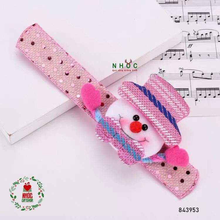 Đồng hồ noel người tuyết vòng kim sa có đèn - Hồng - 4501