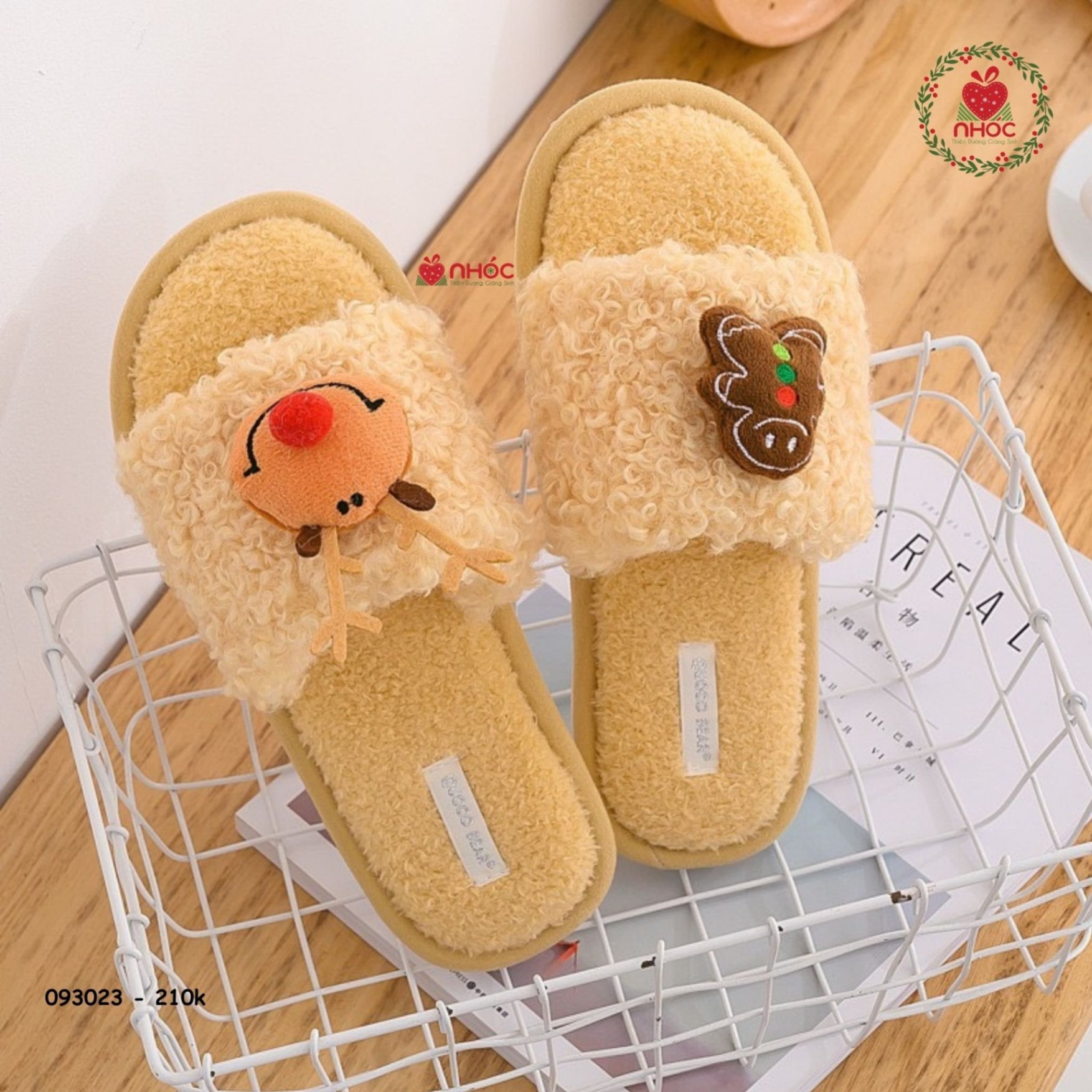 Dép bông quai ngang noel lông cừu - Vàng - 21001