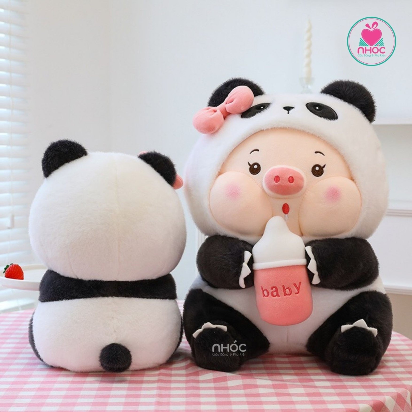 Thú bông Heo mặc áo Panda lông xù TC - Trắng đen - 45360