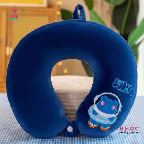 Gối kê cổ cao su non thêu thú - Gấu Win - 16001