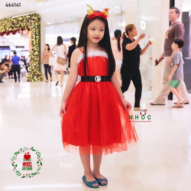 Đầm nhung noel voan nịt xoàn 2 dây - Đỏ - Size 7 - 80340