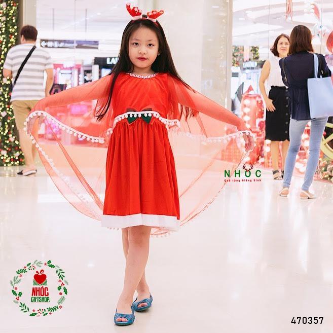 Đầm nhung noel choàng voan sát nách - Đỏ - Size 6 - 70230