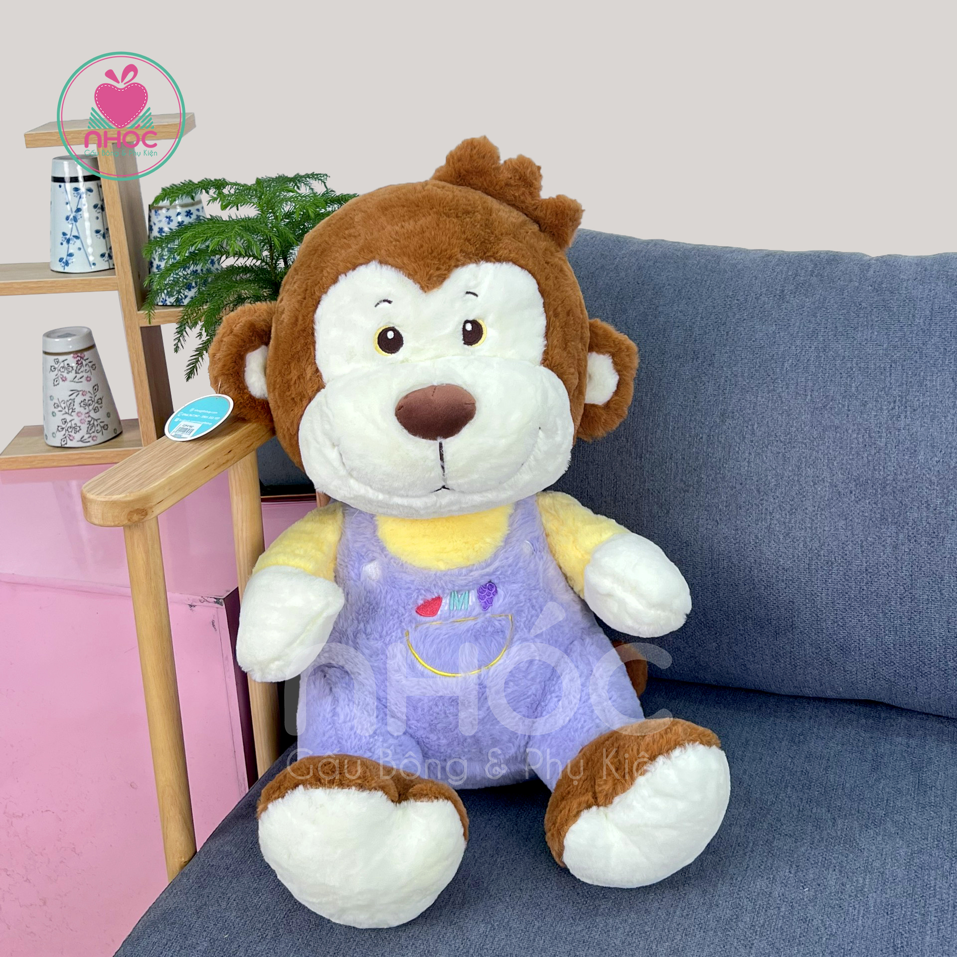 Thú bông Khỉ mặc yếm lông xù - Tím - 50380