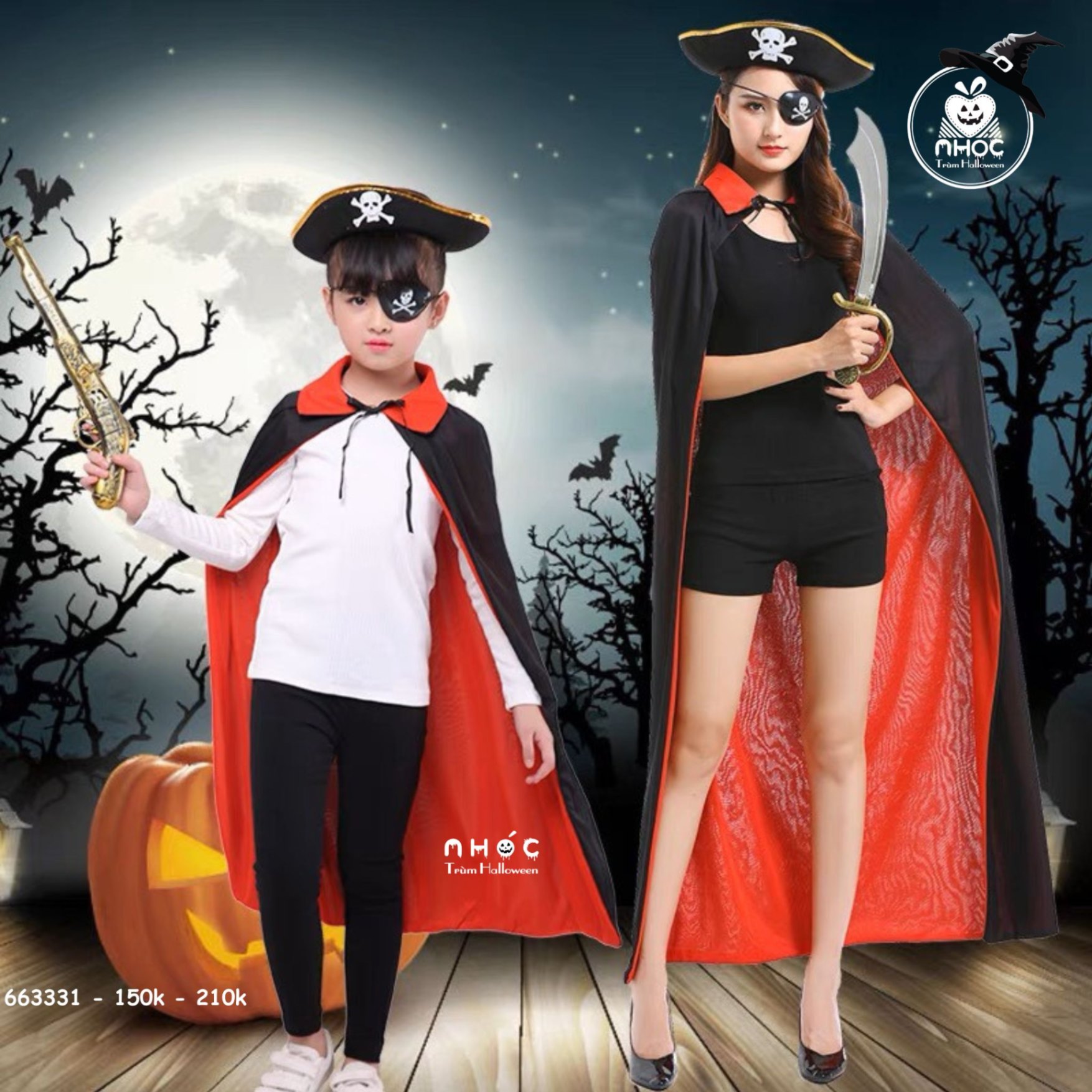 Áo choàng Halloween dracula vải thun 2 lớp đen đỏ - 120180