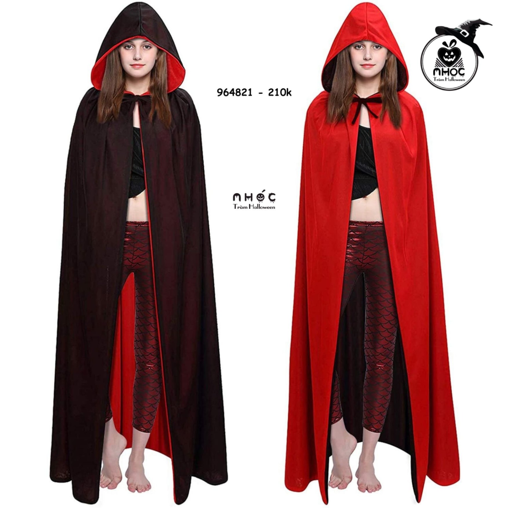 Áo choàng Halloween thun dracula 2 lớp đen đỏ - 21001