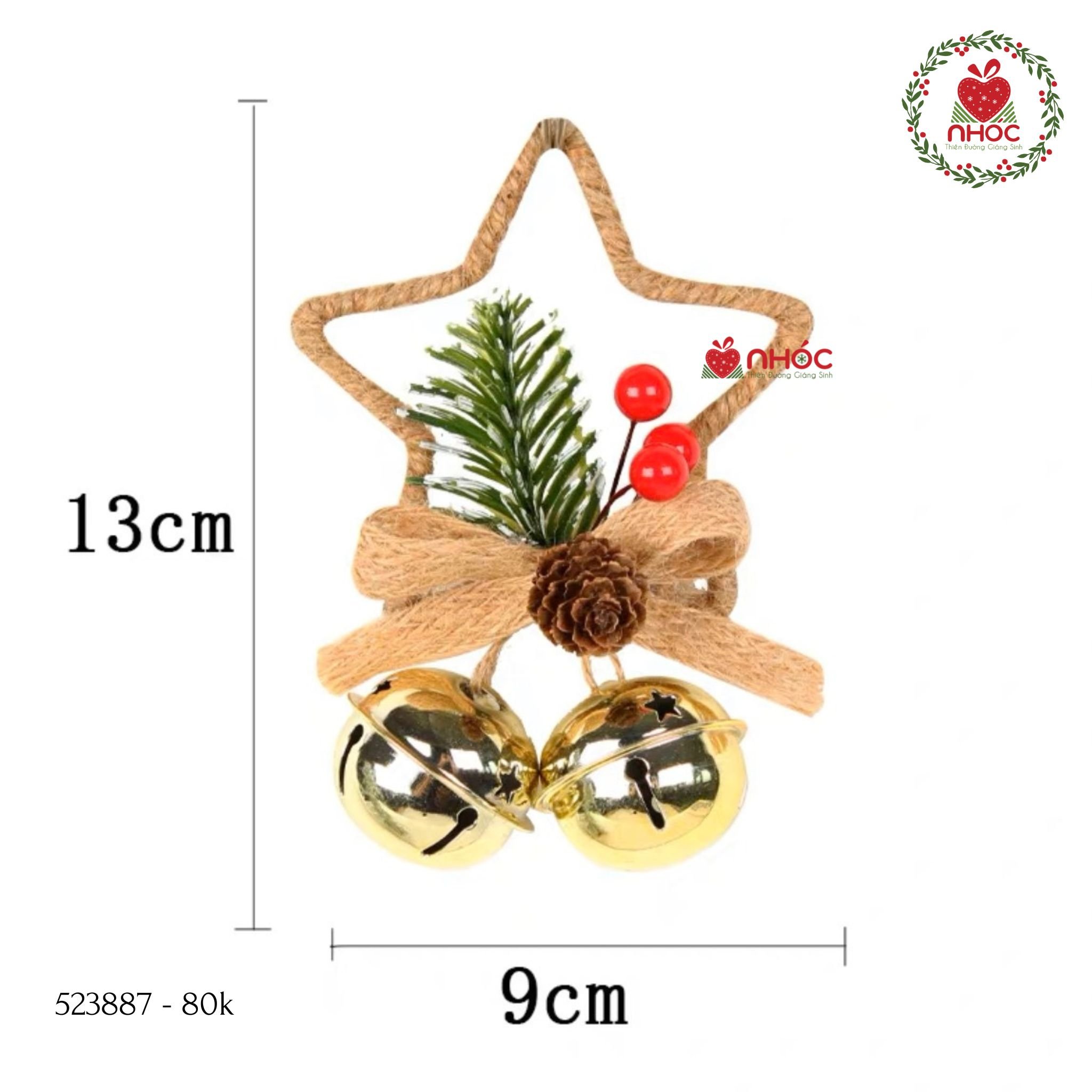 Phụ kiện trang trí Noel sao bố 2 chuông - Vàng - 1580