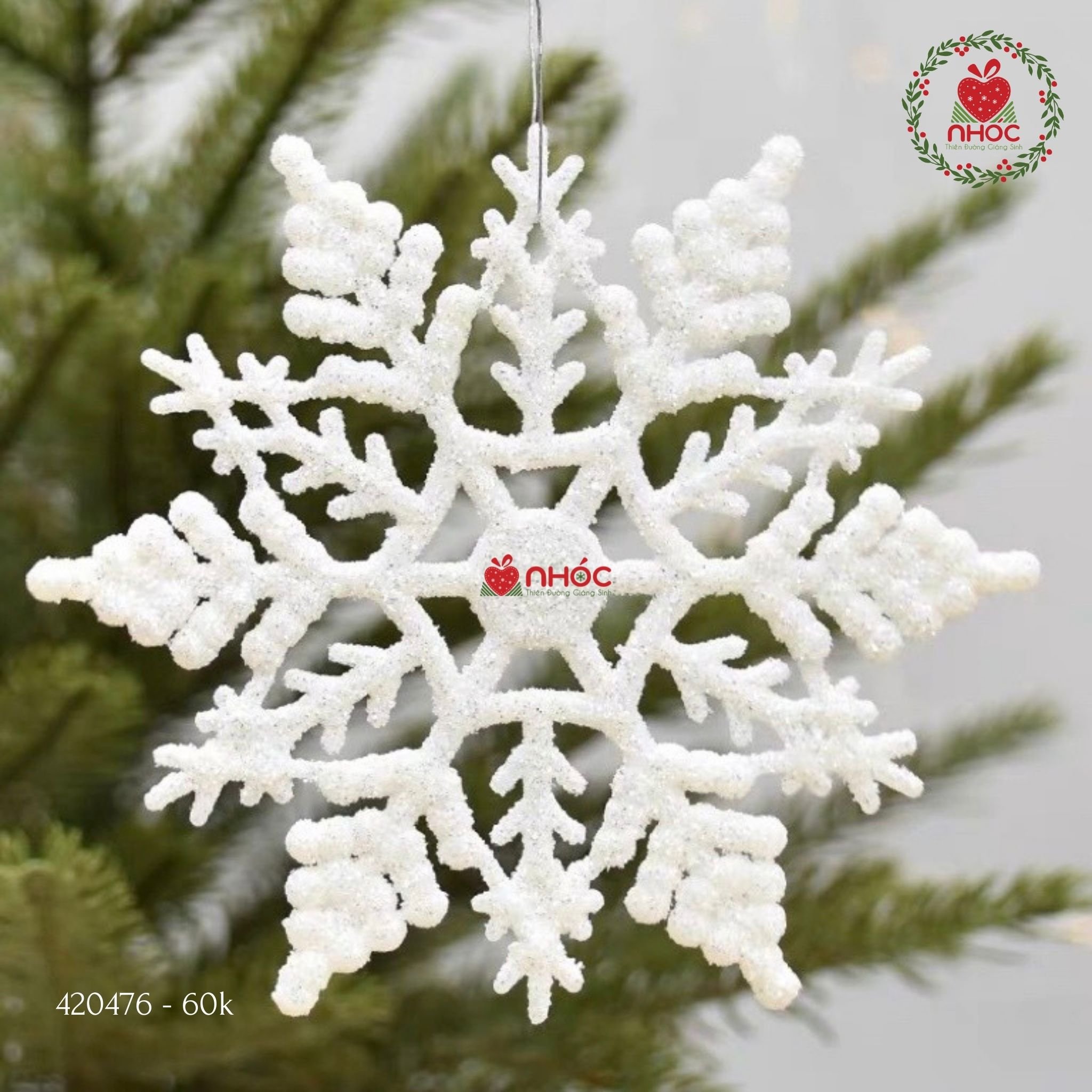 Phụ kiện trang trí Noel bông tuyết nhựa kim tuyến bộ 3 - Trắng - 1560