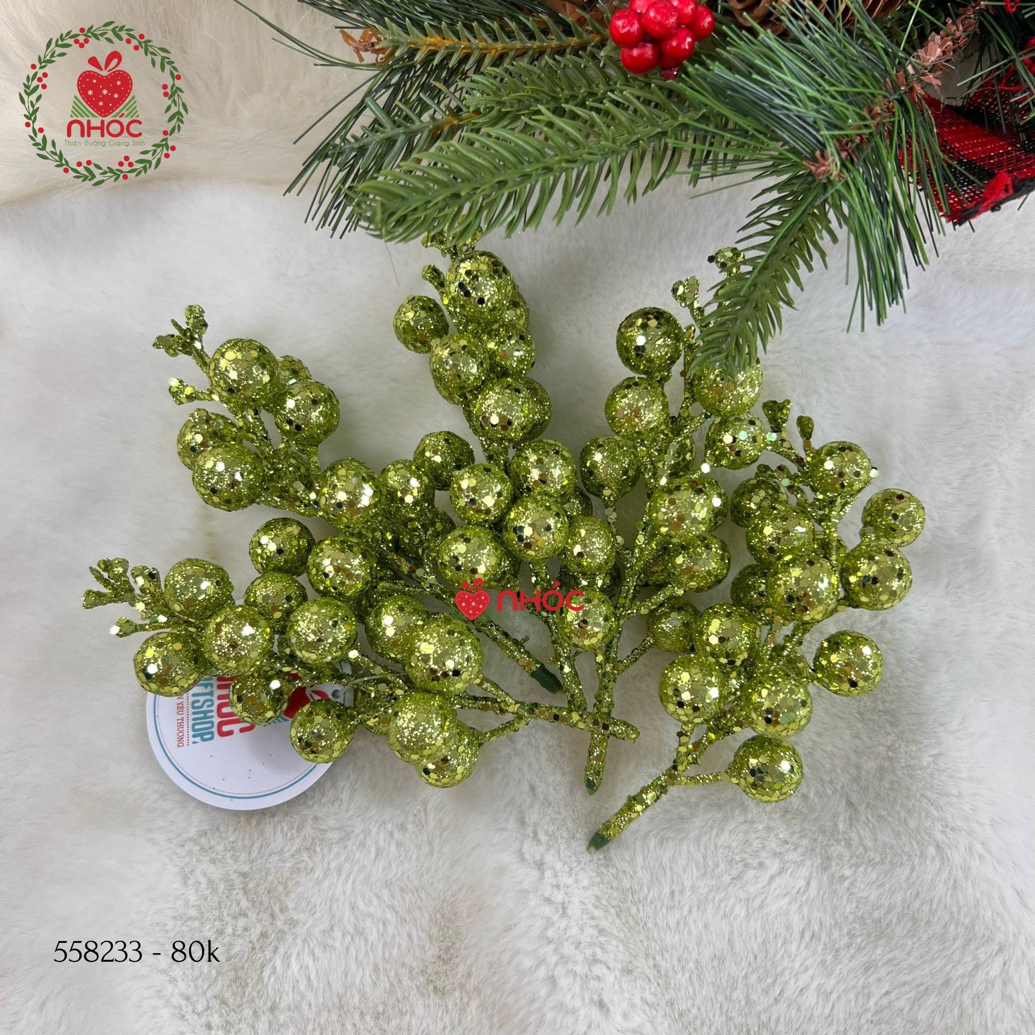 Phụ kiện trang trí noel cành cherry - Xanh - 4080