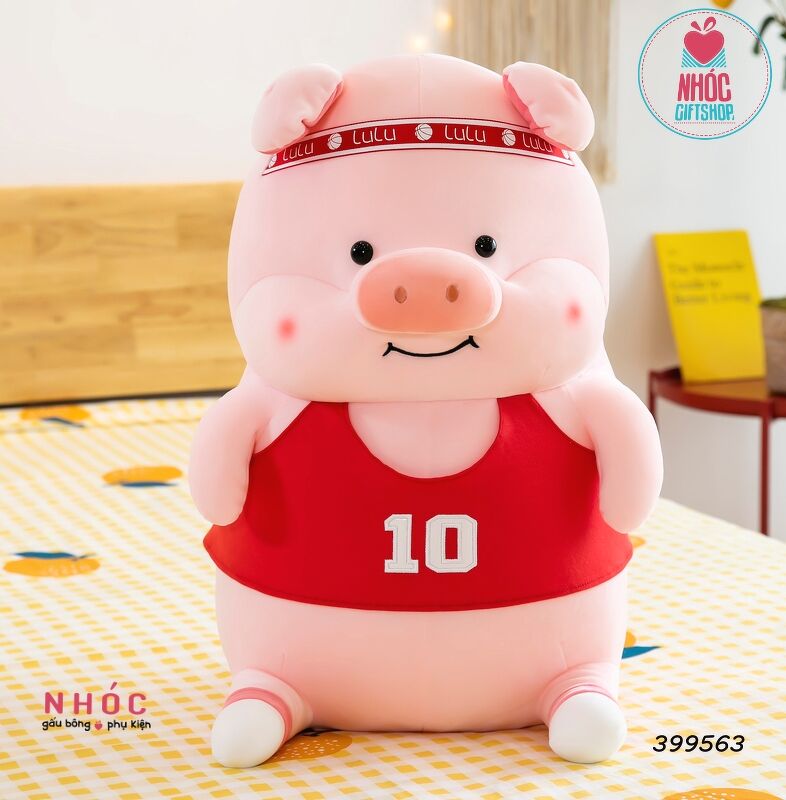Thú bông Heo lulu mặc áo số 10 lông mịn ngồi - Đỏ - 45320