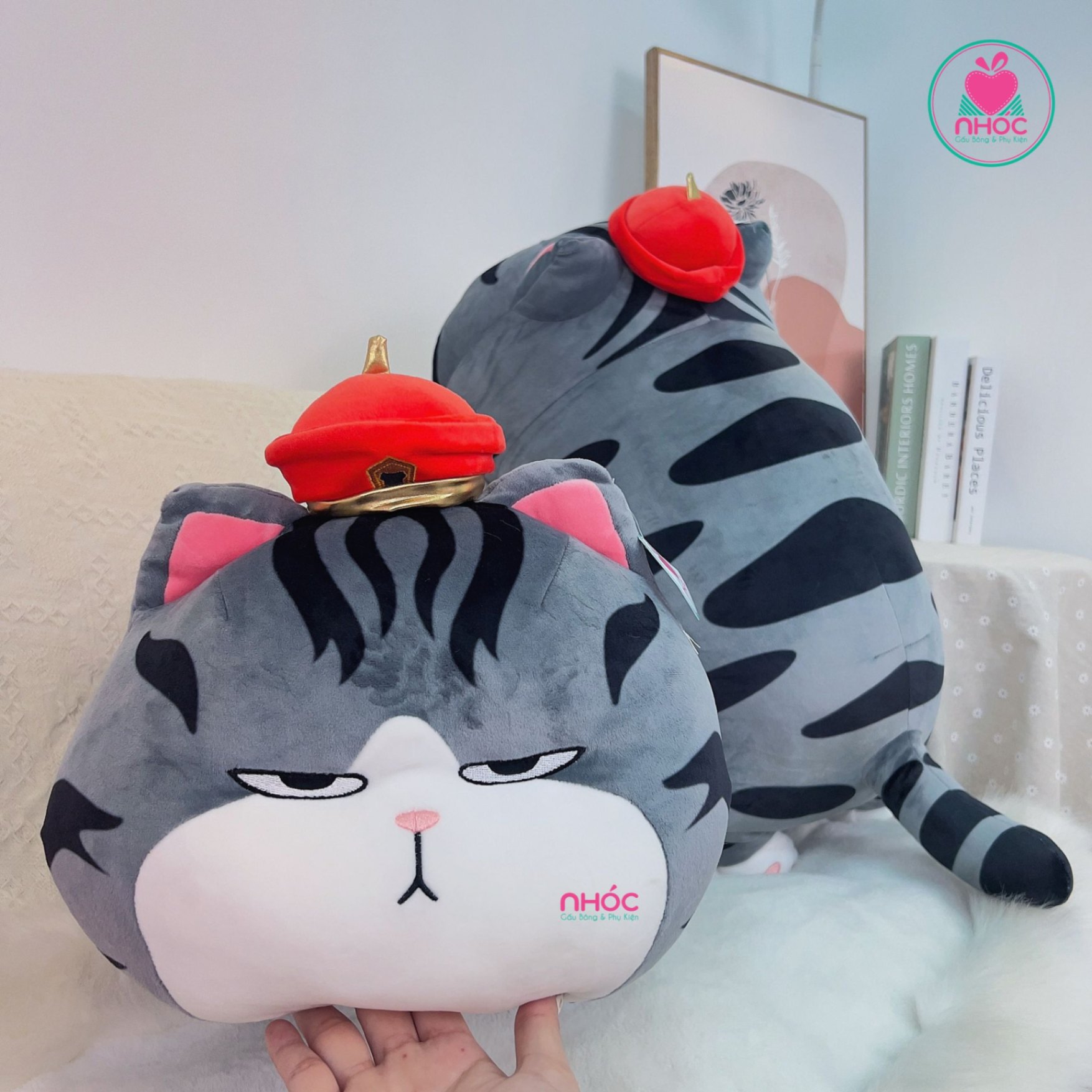 Thú bông Mèo Hoàng thượng lông mịn nằm TC - Xám - 55410
