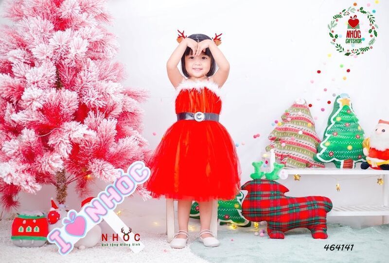 Đầm nhung noel voan nịt xoàn 2 dây - Đỏ - Size 10 - 95370