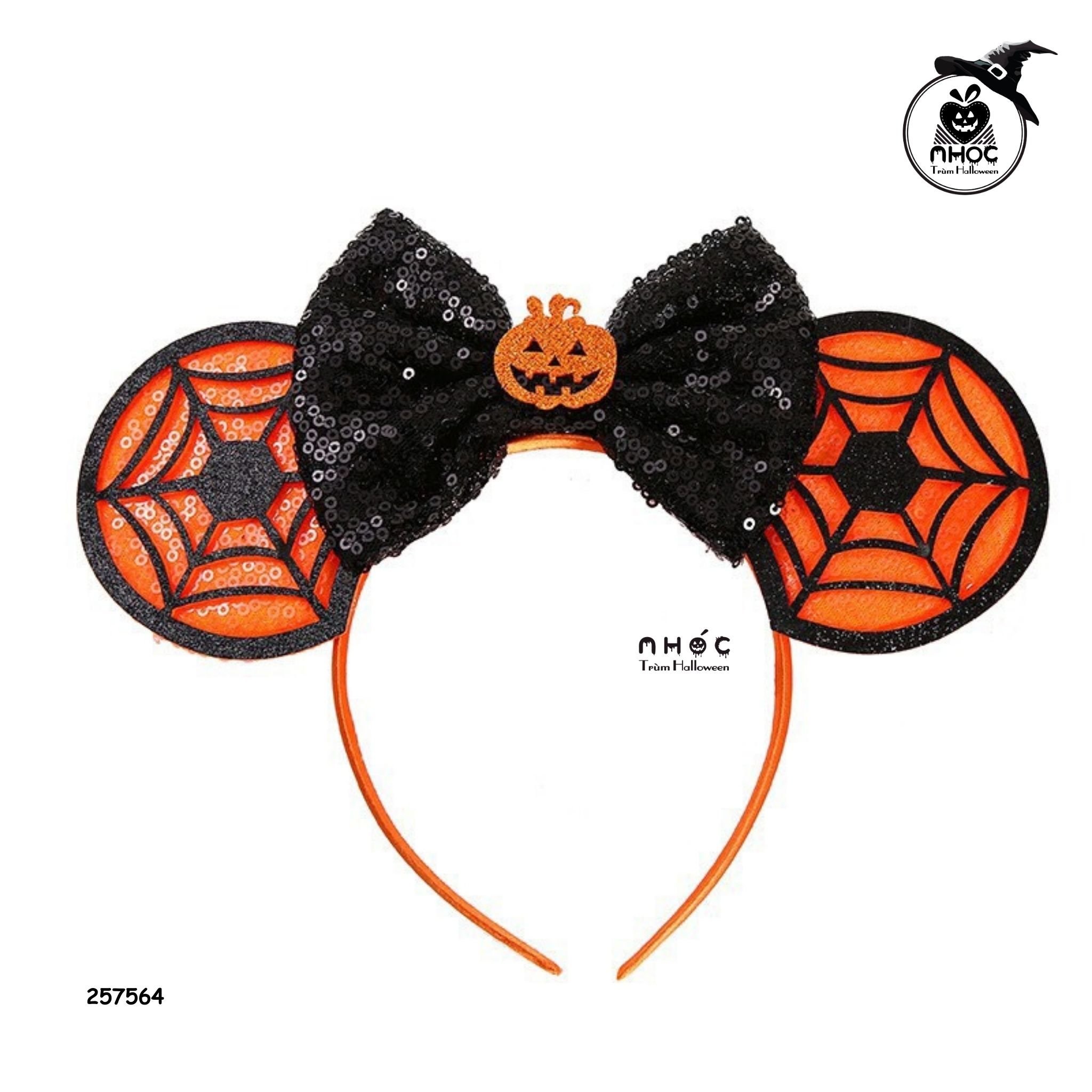 Cài tóc Halloween kiểu tai đính nơ - Bí ngô - 7001