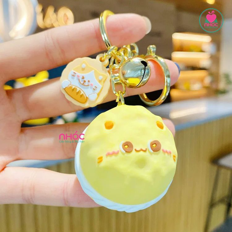 Móc khóa Poly dẻo bánh Macaron mèo - Vàng - 6501