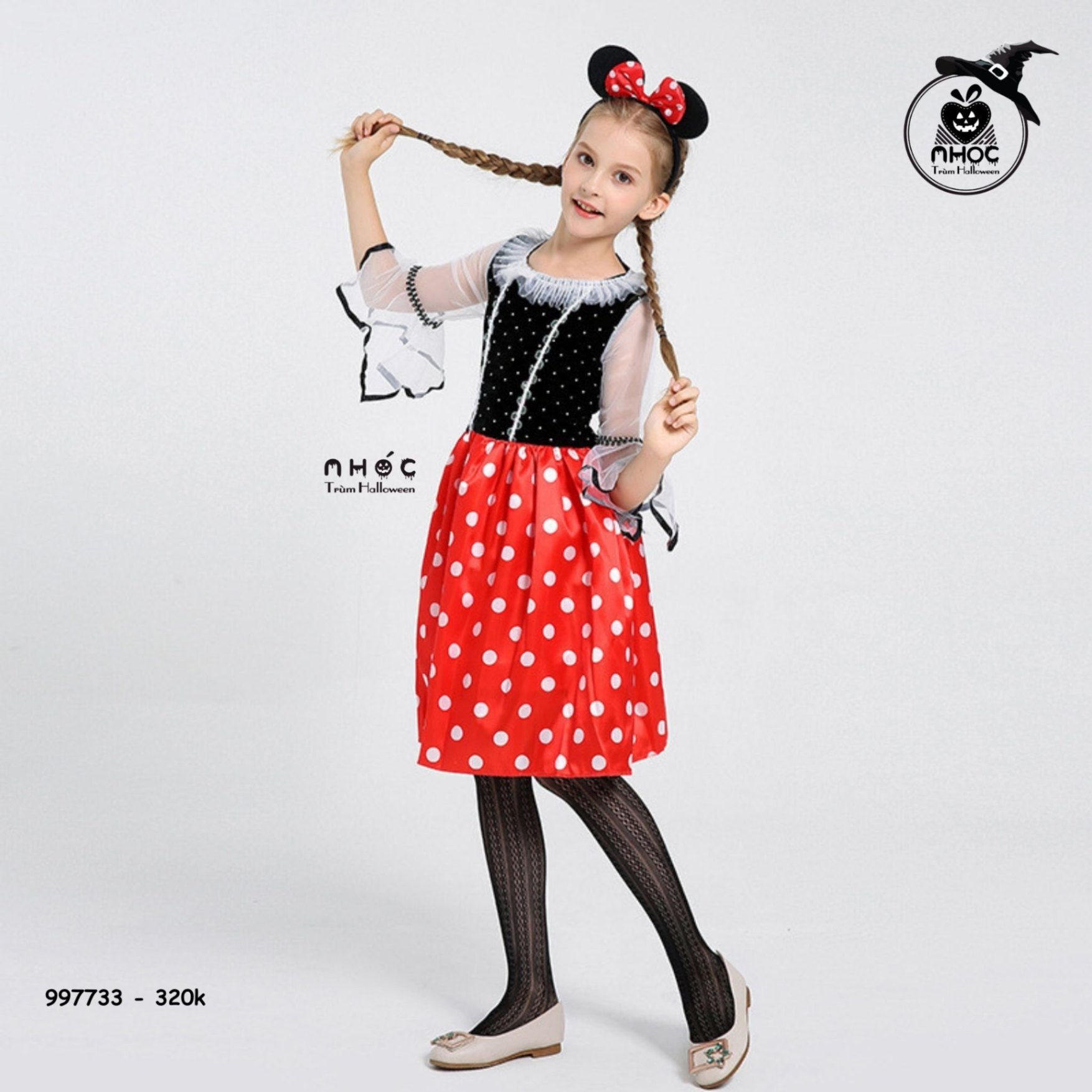 Đầm halloween chuột minnie vải nhung váy phi combo cài - Size M - 32001