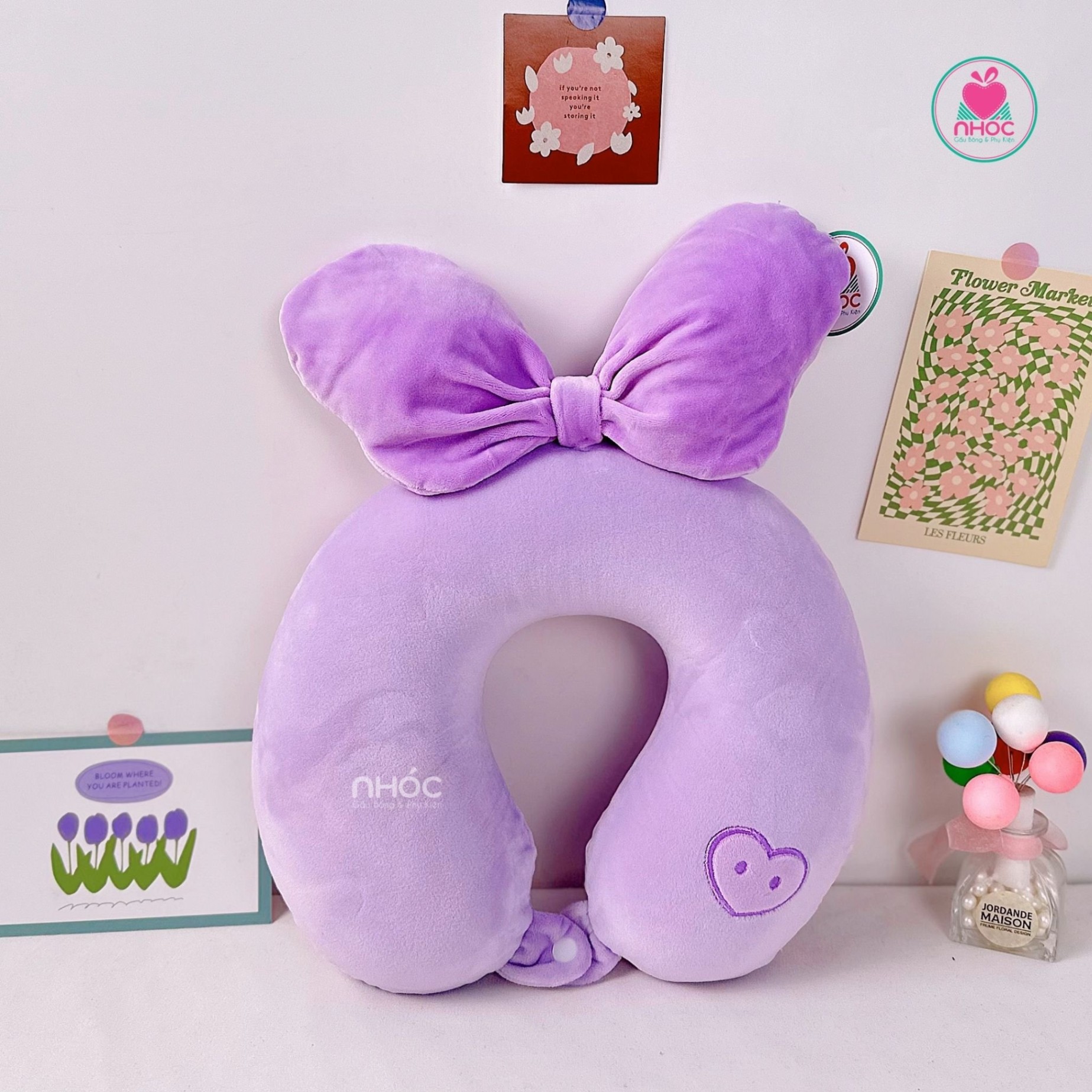 Gối kê cổ cao su non đính nơ - Tím - 16001