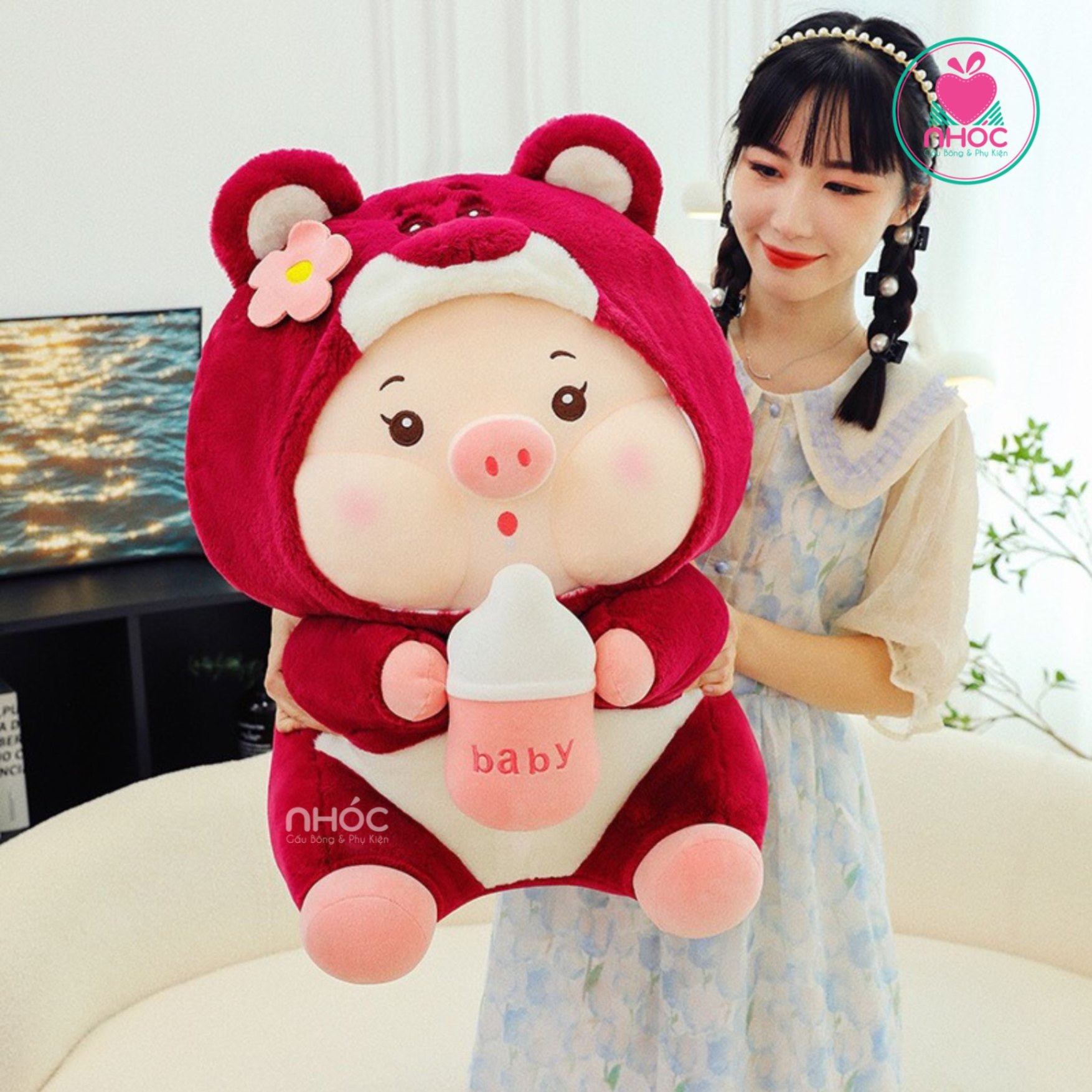 Thú bông Heo mặc áo Toy lông xù ngồi TC - Đỏ - 55440