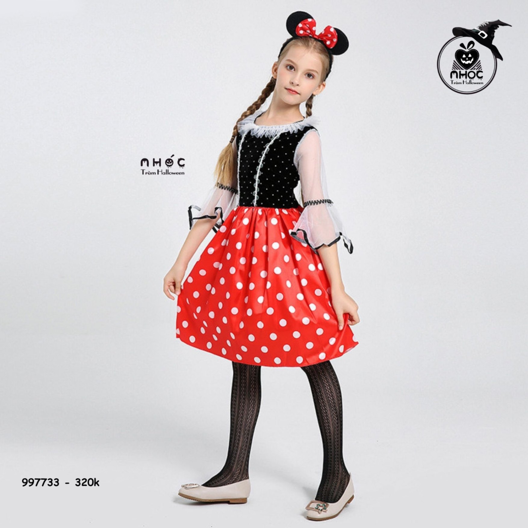 Đầm halloween chuột minnie vải nhung váy phi combo cài - Size S - 32001