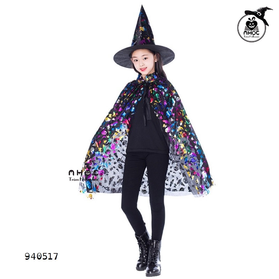 Áo choàng Halloween 2 lớp lưới ma bí ánh nhiều màu - Đen - 70160