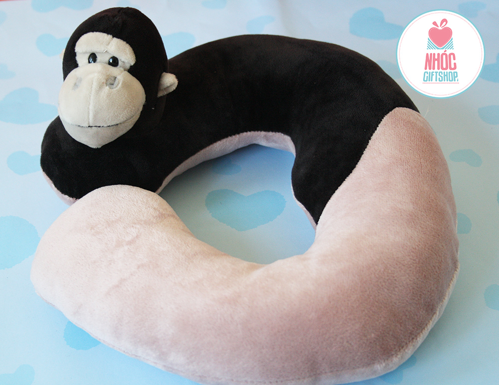 Gối kê cổ bông nici 2 màu 18001 - Khỉ đen - hồng nhạt