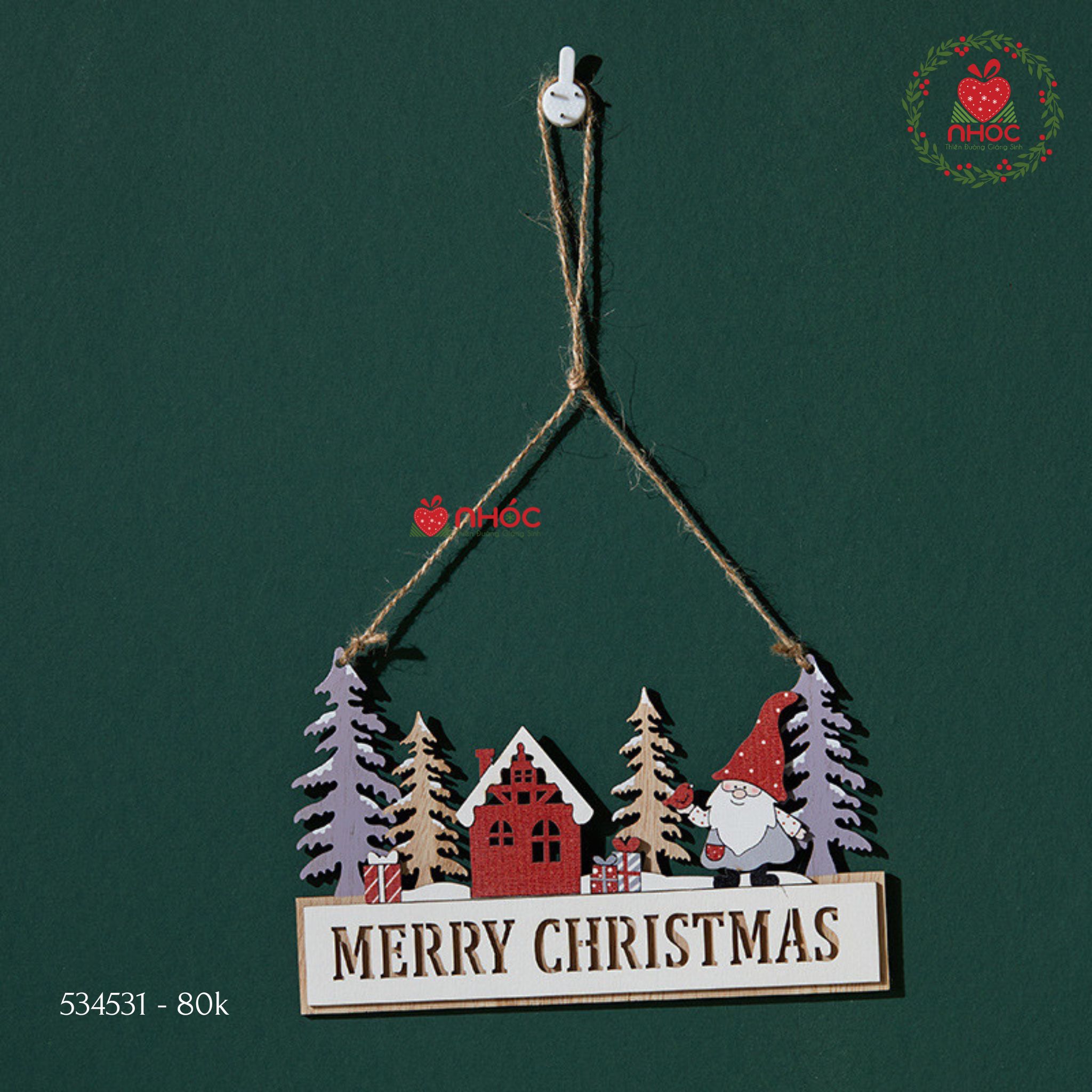 Bảng treo Noel gỗ - Ông già ngôi nhà - 2080